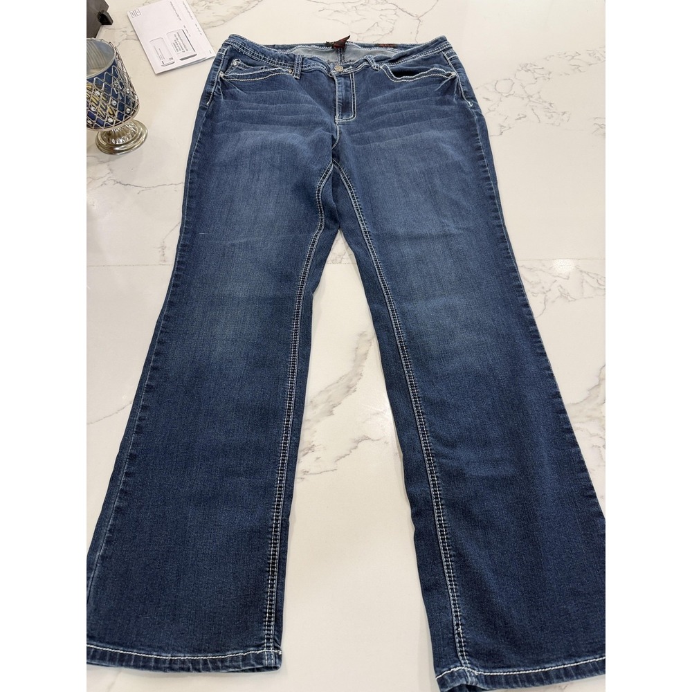 Earl Jean Jeans Womens 18W Blue Bootcut Rhinestone Embroidered Stretch Denim